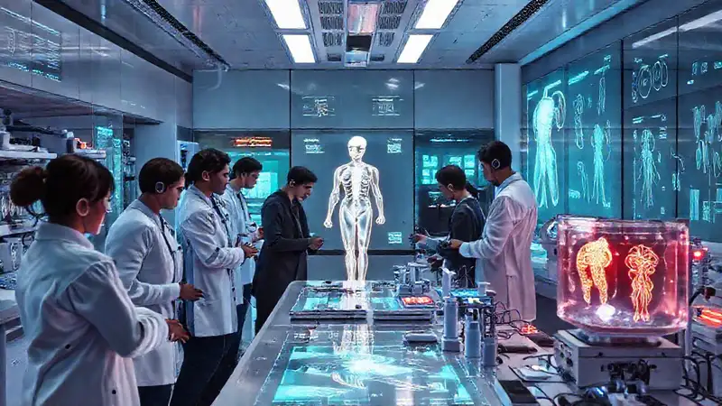 Laboratorio futurista con ingenieros e innovación