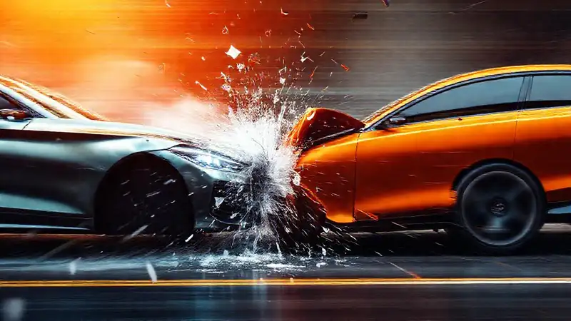 Choque de autos con explosión y destrucción