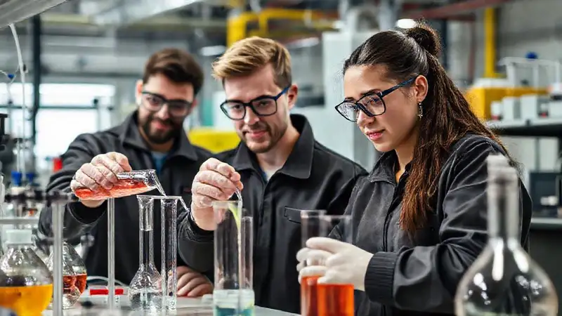 Estudiantes de ingeniería química en laboratorio