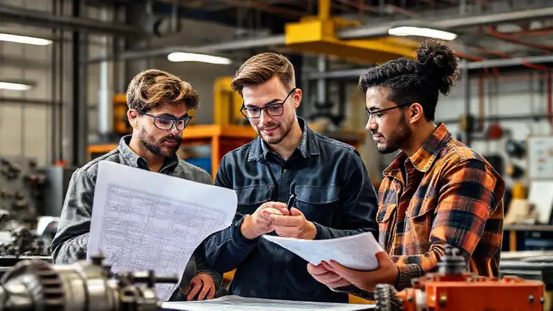 Estudiantes de ingeniería en taller colaborando