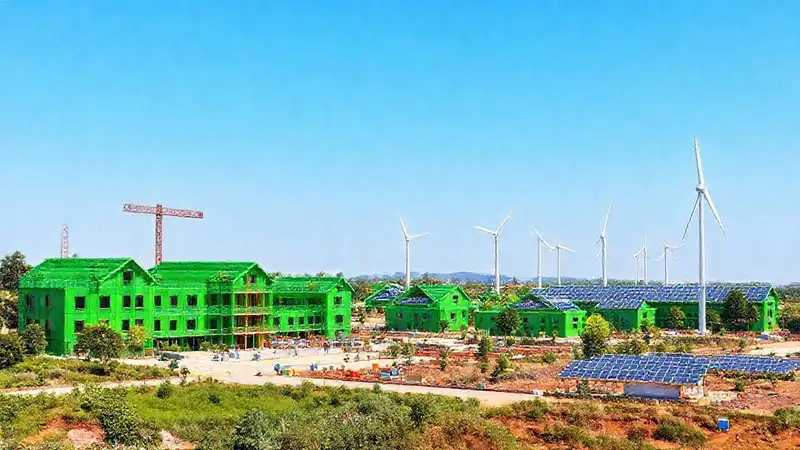 Sitio de construcción con edificios ecológicos sostenibles