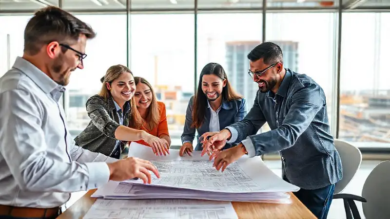 Ingenieros colaboran en proyecto arquitectónico grupal