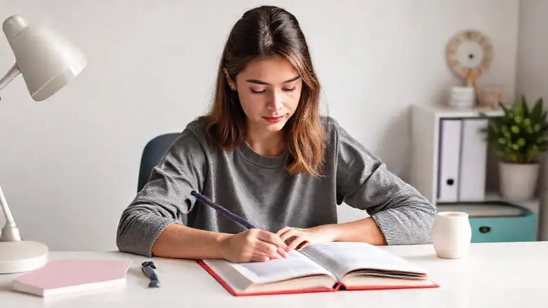 Estudiante tranquilo con herramientas de bienestar