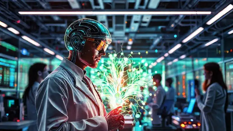 Ingenieros biomédicos innovadores en laboratorio futurista