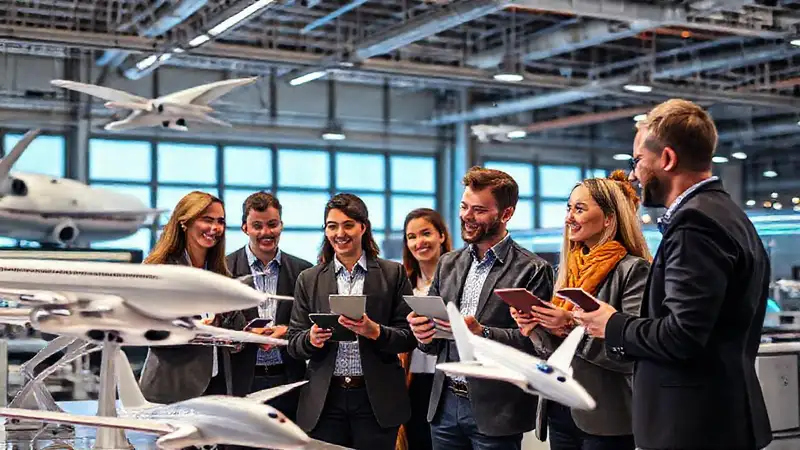 Profesionales innovando en un espacio futurista