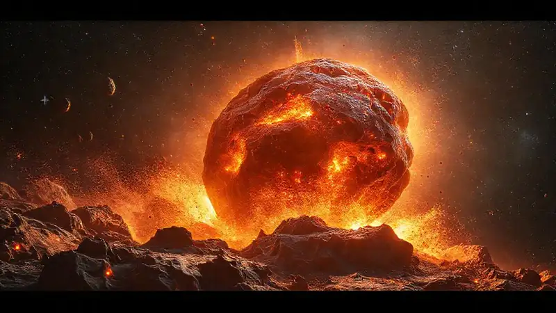 Asteroide convertido en meteorito en espacio brillante