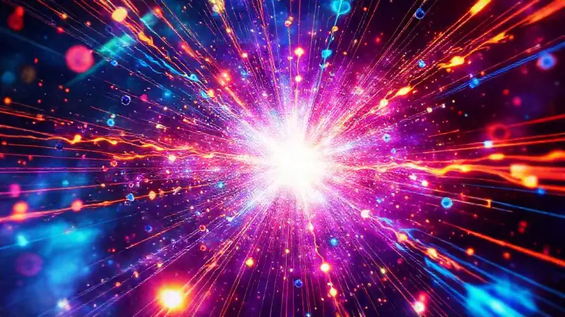 Explosión cuántica en laboratorio futurista energético