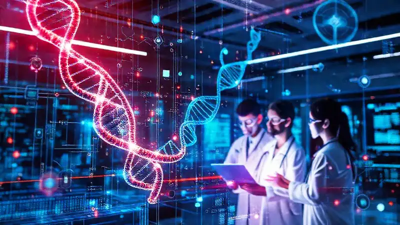 Interfaz médica futurista con visualizaciones holográficas