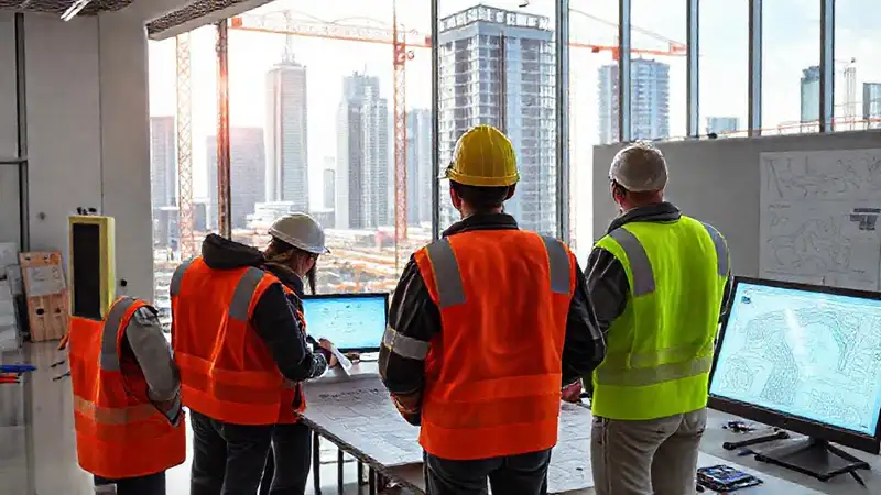 Estudiantes de ingeniería en sitio de construcción