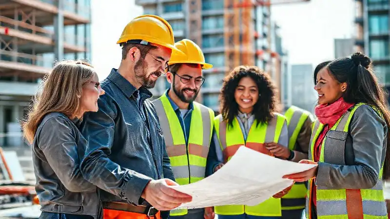 Ingeniero revisa planos en equipo colaborando