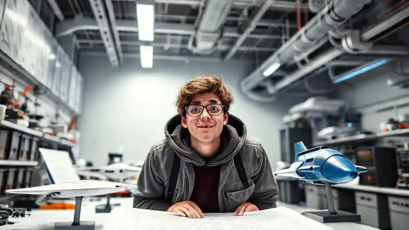 Estudiante en laboratorio de ingeniería aeroespacial moderna