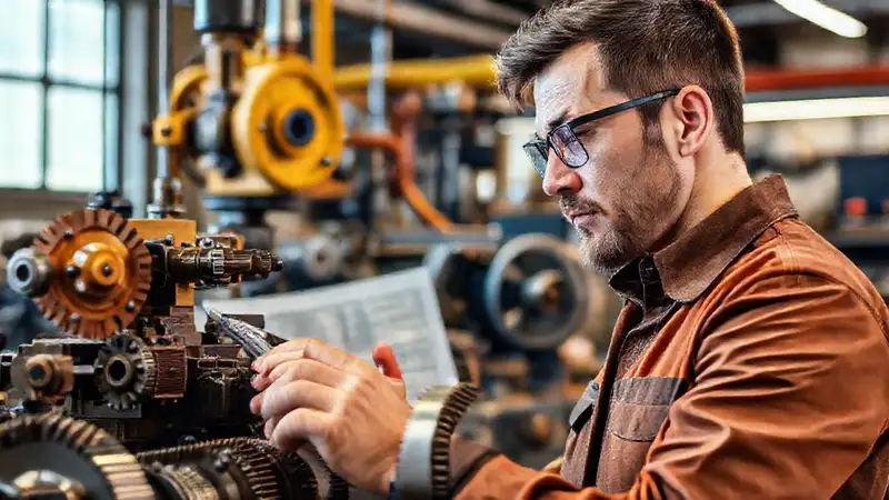 Ingeniero resolviendo problemas en maquinaria compleja