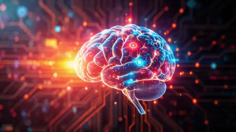 Cerebro digital futurista con circuitos y colores