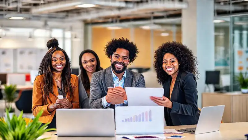 Diversos profesionales colaboran en oficina moderna