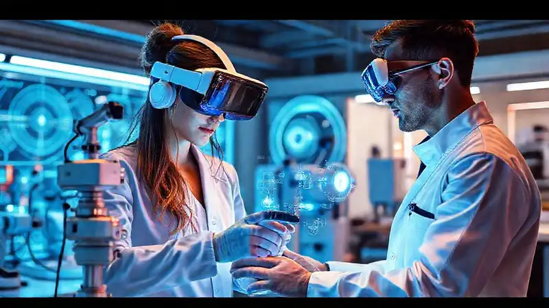 Ingeniero biomédico futurista con realidad virtual