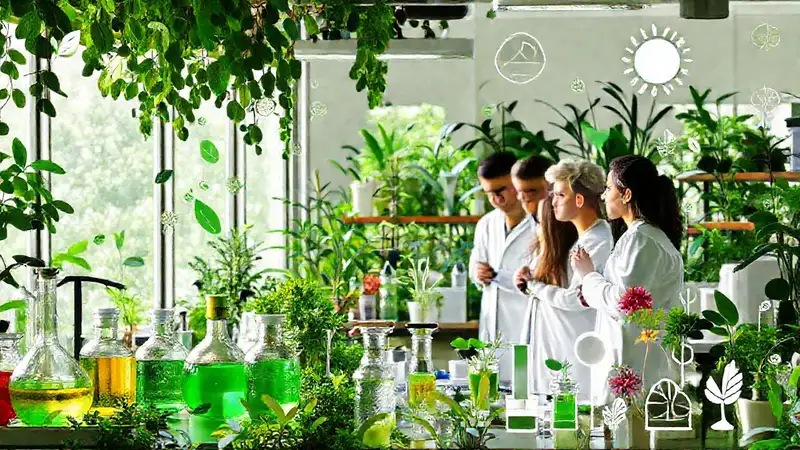 Química sostenible y ecológica en laboratorio moderno