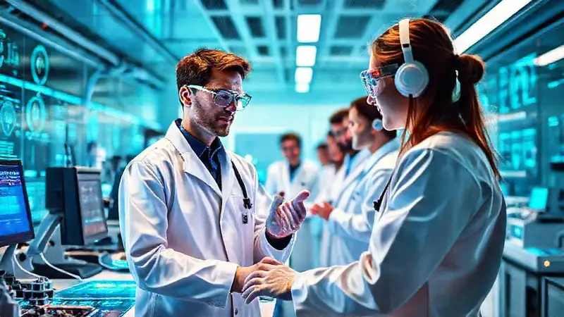 Ingeniero biomédico futurista en entorno innovador