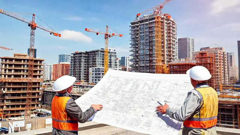 Plano de ingeniería civil en sitio de construcción