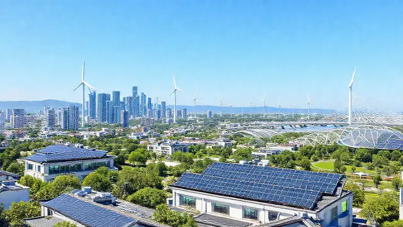 Ciudad moderna con energías renovables y innovación