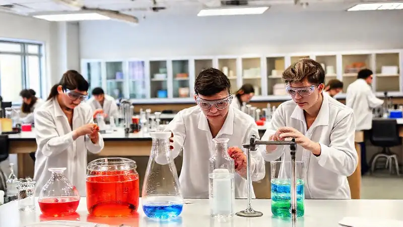 Estudiantes realizan experimentos en laboratorio moderno
