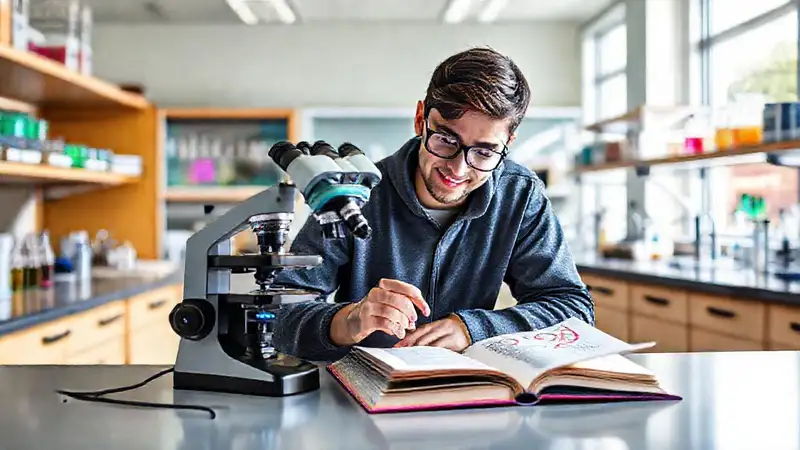 Estudiante en un laboratorio de biología ordenado
