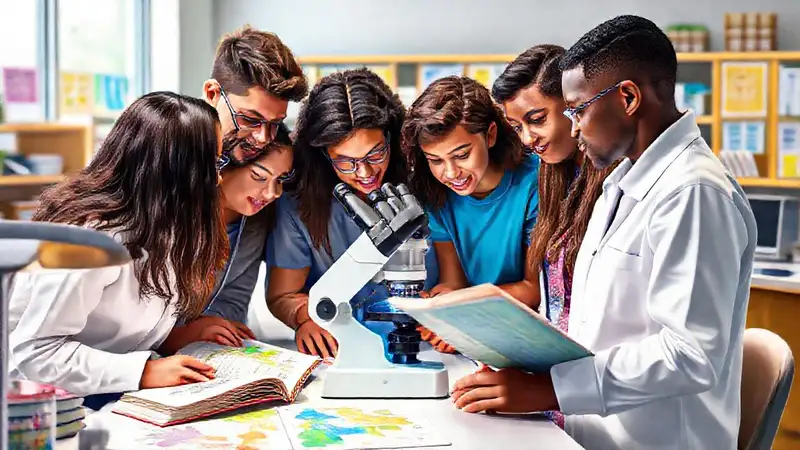 Estudiantes colaborando en un laboratorio moderno