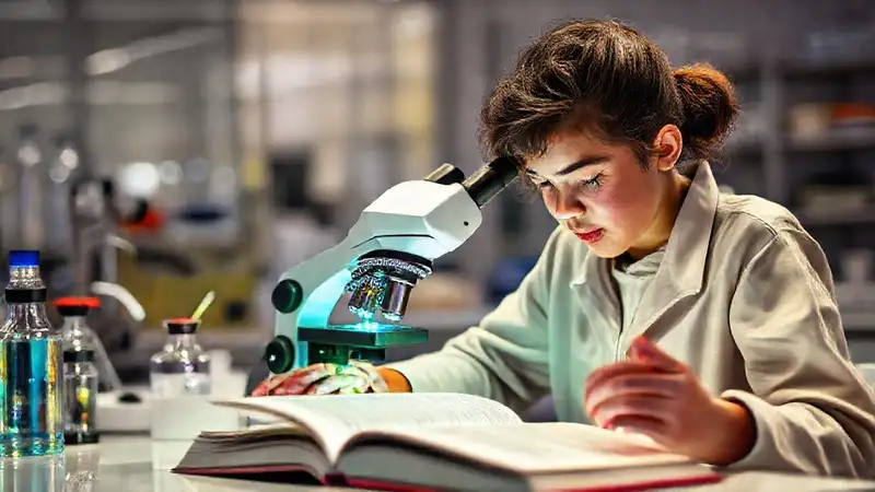 Estudiante de biología aprende en laboratorio moderno