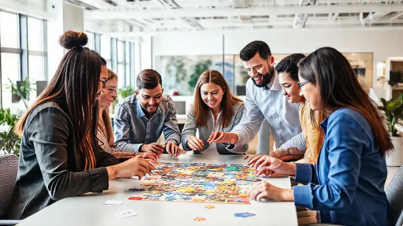 Profesionales colaborando resolviendo problemas en oficina