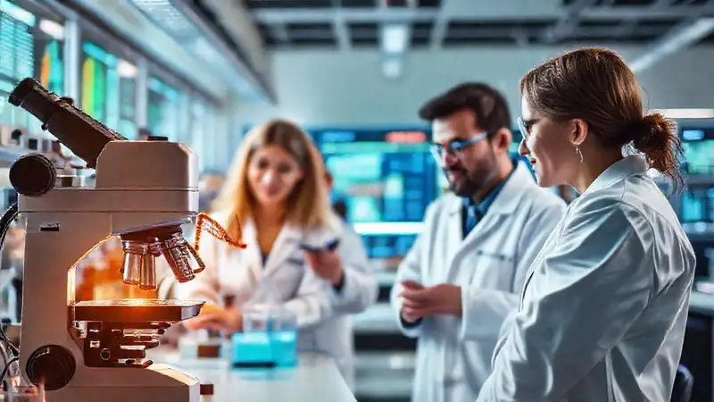 Laboratorio innovador con científicos y tecnología avanzada