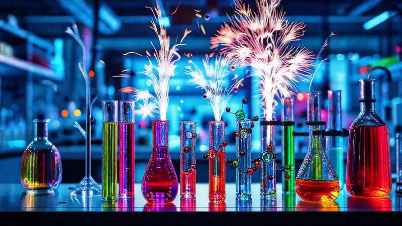 Laboratorio de ingeniería química con colores vibrantes