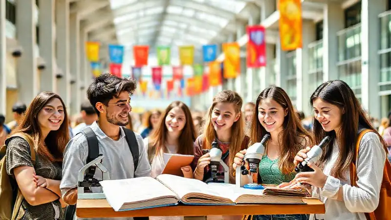 Estudiantes en campus vibrante y animado
