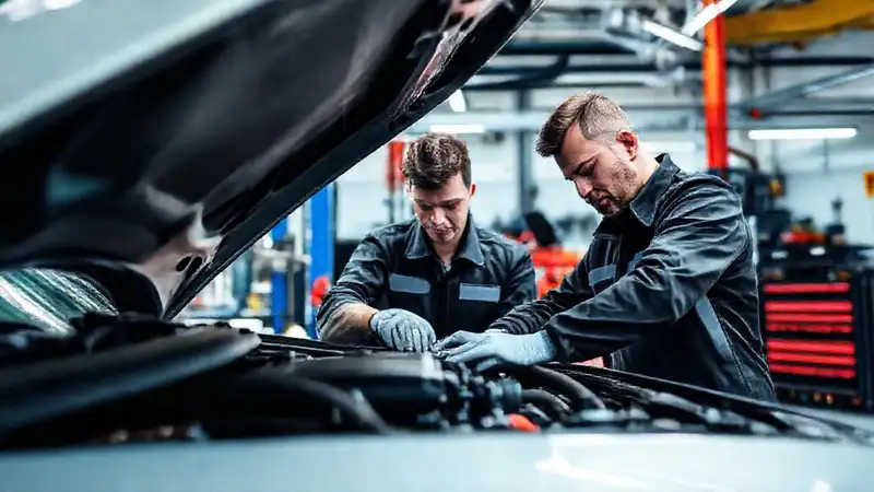 Técnico automotriz con herramientas modernas y brillante