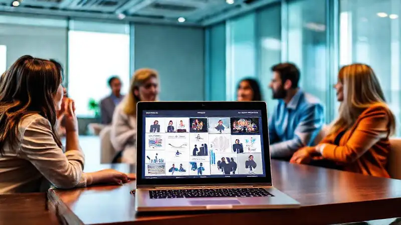Profesionales discuten en presentación moderna y visual
