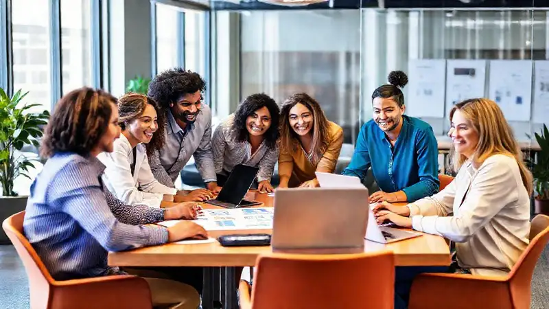 Equipo diverso colabora en una mesa