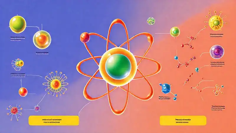 Ilustración científica de partículas y moléculas variadas
