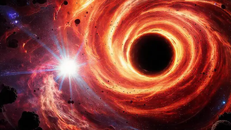 Escena cósmica con estrellas y agujeros negros