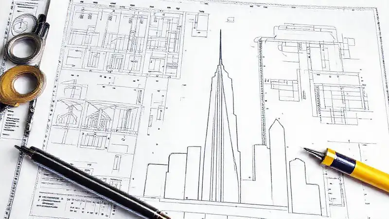 Planos y símbolos de ingeniería en estilo profesional
