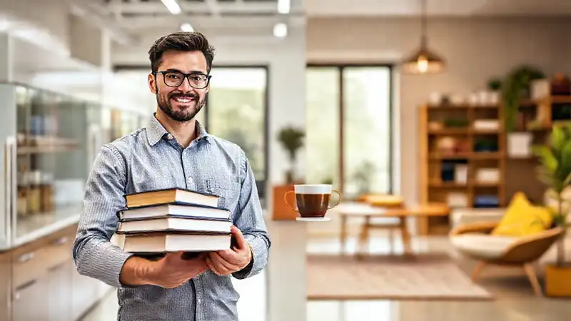 Ingeniero estudiando en ambiente moderno y cómodo