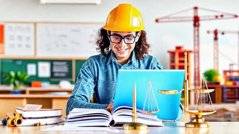 Estudiante de ingeniería con herramientas y equilibrio