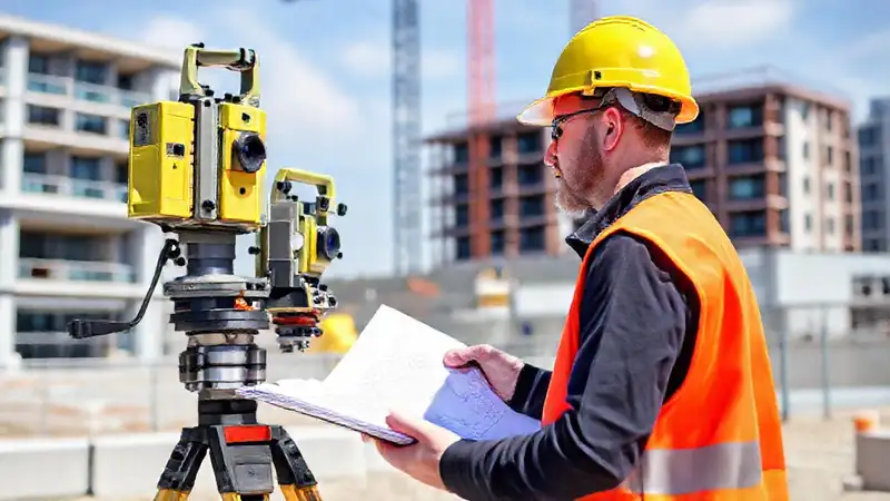 Ingeniero civil mide construcción con precisión