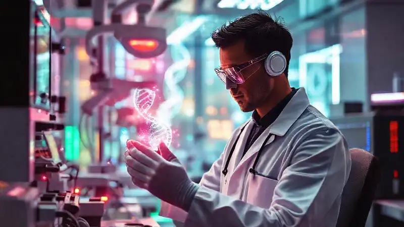 Ingeniero biomédico futurista en laboratorio avanzado