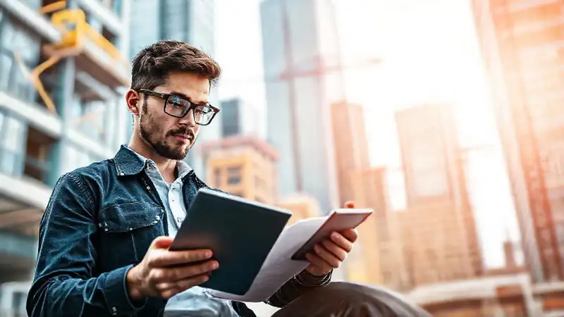Estudiante de ingeniería en sitio urbano innovador