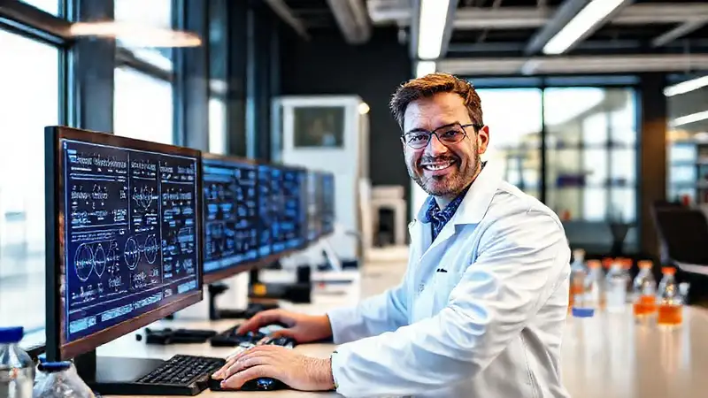 Ingeniero en laboratorio, profesional, en ambiente moderno