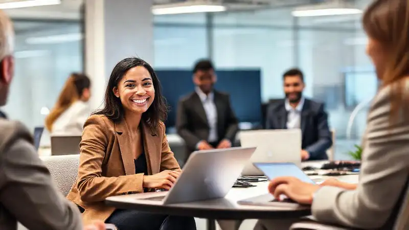 Entrevista laboral en oficina moderna y diversa