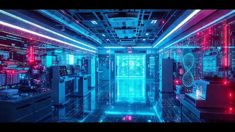 Laboratorio futurista con tecnología biomédica avanzada