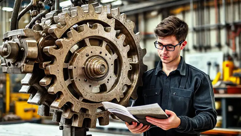 Estudiante aprende mecánica en taller industrial