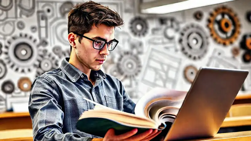 Estudiante de ingeniería estudiando en aula moderna