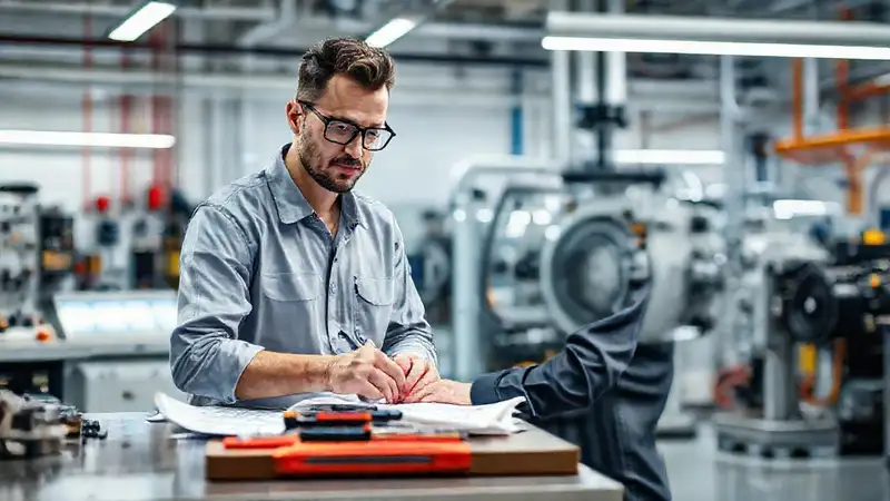 Ingeniero mecánico en laboratorio de tecnología avanzada