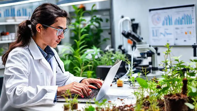 Científico analiza datos en entorno natural