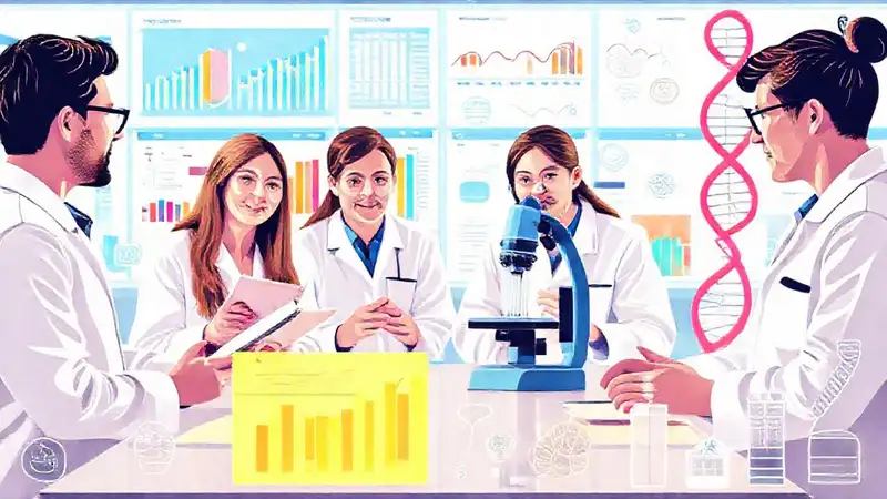 Investigadores comparten datos en laboratorio moderno
